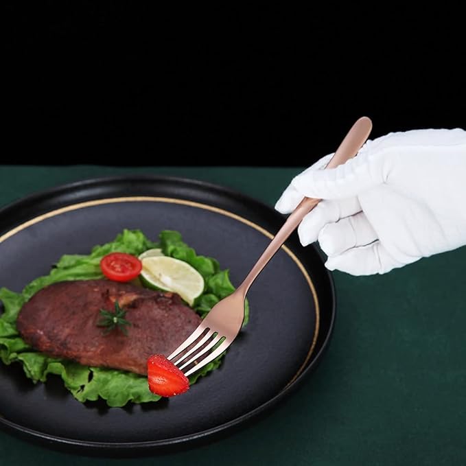 Copper Dinner Forks 6 Piece, Stainless Steel 8'' Forks Silverware Set, Dessert Forks, Table Forks, Salad Forks for Home, Kitchen or Restaurant, Dishwasher Safe