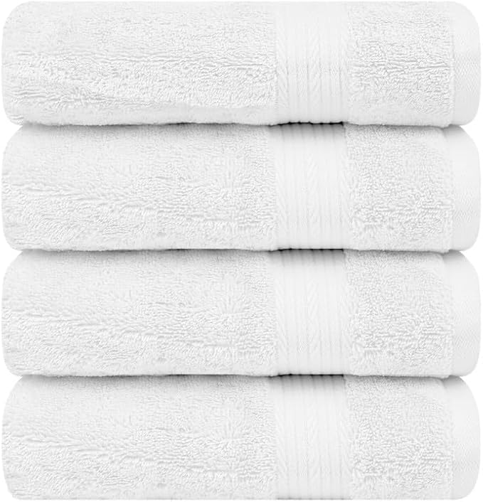 Ample Decor Hand Towels 18 X 28 Inch Pack of 4 600 GSM 100% Cotton, Soft Absorbent, for Hotel, Bathroom, Spa, Daily Use, Gym - Christmas White