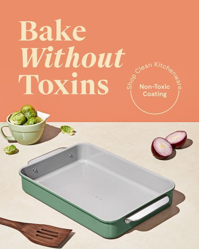 Caraway Non-Stick Ceramic 9”x13” Rectangle Pan - Naturally Slick Ceramic Coating - Non-Toxic, PTFE & PFOA Free - Perfect for Brownies, Lasagnas, and More - Gray