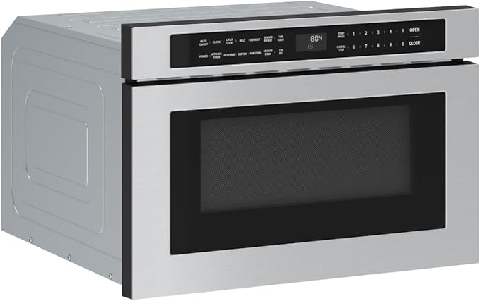 Zephyr 24 inch Built In Drawer Microwave Oven Under Cabinet - Integrated, Wall Mount, Under Counter Pull Out Microwave Drawer 1.2 cu ft, Preset Cooking Options, Easy Clean Coating, 1000W