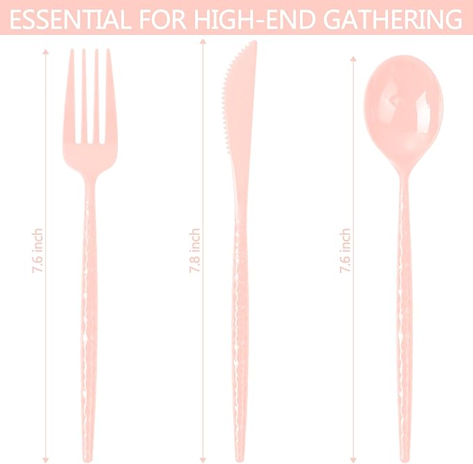 LIYH 150 Pcs Pink Plastic Cutlery Sets - Pink Plastic Silverware Heavyduty, Disposable Utensil Sets, 50 of Each Forks, Knives & Spoons Flatware Set for Party Birthday