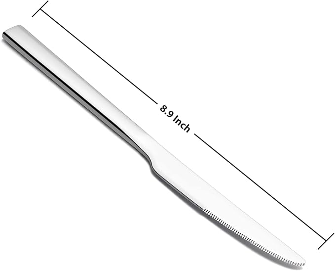 E-far Dinner Knives Set of 12, 8.9 Inch Stainless Steel Serrated Steak Butter Knife for Home Kitchen Restaurant, Modern Design & Square Edge, Mirror Finish & Dishwasher Safe