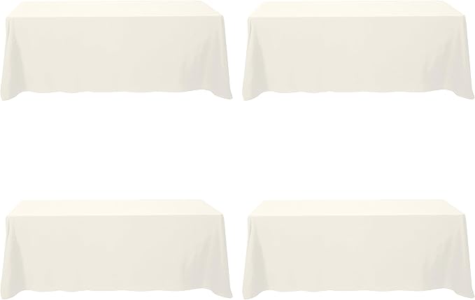 BRILLMAX 4 Pack Ivory Tablecloths for 8 Foot Rectangle Tables 90 x 156 Inch - 8ft Rectangular Bulk Linen Polyester Fabric Washable Cloth Cover for Wedding Reception Banquet Birthday Party
