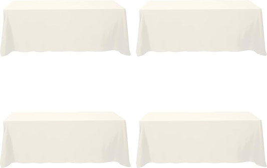 BRILLMAX 4 Pack Ivory Tablecloths for 8 Foot Rectangle Tables 90 x 156 Inch - 8ft Rectangular Bulk Linen Polyester Fabric Washable Cloth Cover for Wedding Reception Banquet Birthday Party