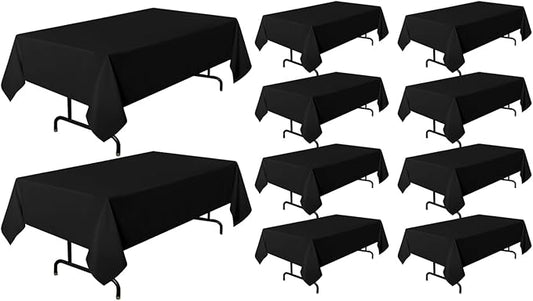 sancua 10 Pack Black Tablecloth 60 x 102 Inch, Rectangle Table Cloth for 6 Feet Tables - Stain and Wrinkle Resistant Washable Polyester Table Cover for Dining Tables, Buffet Parties and Camping