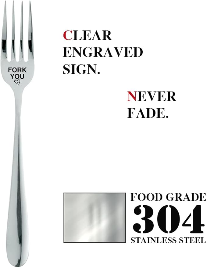 Fork You,Funny Engraved Stainless Steel Fork,Food Dessert Lovers Gifts,Forks Gift,New Home Gifts,Funny Kitchen Gift for Man Woman,Dinner Dessert Fork with Gift Box