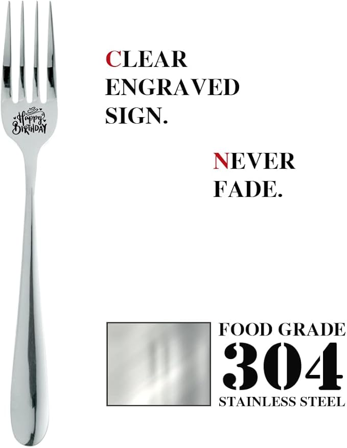 Happy Birthday,Funny Engraved Stainless Steel Fork,New Home Gifts,Funny Kitchen Gift for Man Woman,Birthday Gifts for Him Her Men Women Friends,Dinner Dessert Fork with Gift Box