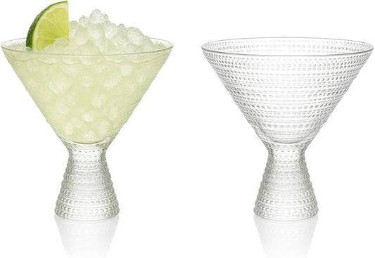 LEMONSODA Hobnail Pink/Clear Martini Glasses Vintage Cocktail Glasses (9oz) for Martini, Cocktail, Margarita, Cosmopolitan, Manhattan (Clear, Set of 2)