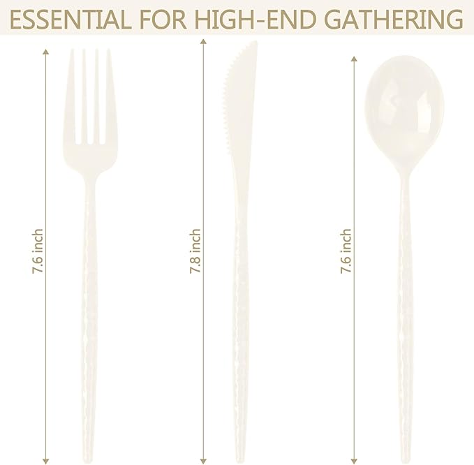 LIYH 150 Pcs Ivory Plastic Cutlery Sets - Ivory Plastic Silverware Heavyduty, Disposable Utensil Sets, 50 of Each Forks, Knives & Spoons Flatware Set for Party Birthday