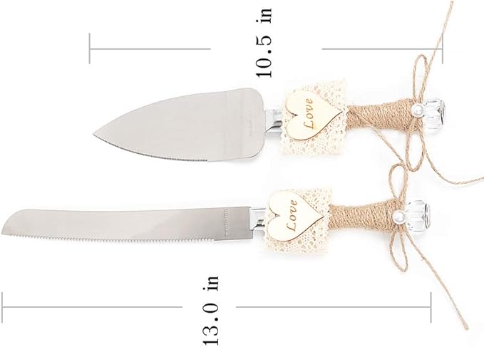 Rustic Love Sign Wedding Cake Knife and Server Set,Wedding Cake Knife Serveing,Pizza Pie Cake Cutter for Parties Weddings Birthdays Anniversaries (love and lace)