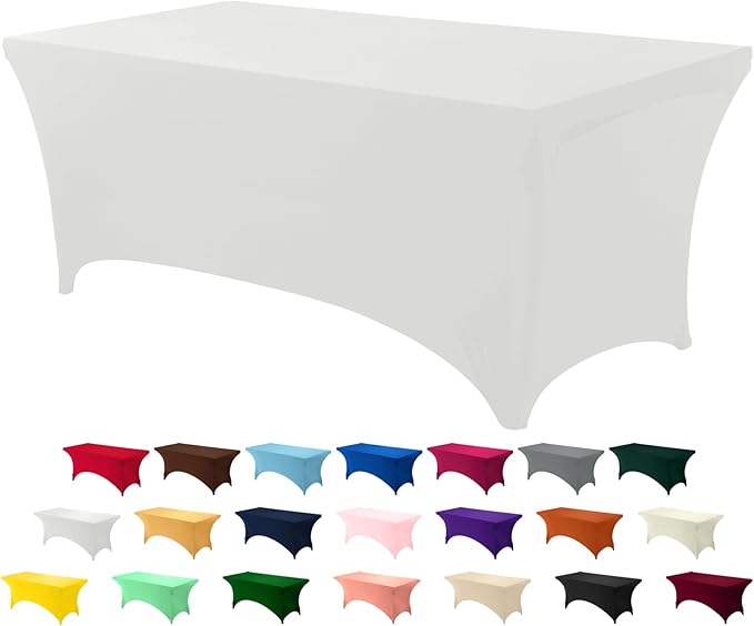 Utopia Kitchen 8FT Spandex Tablecloth [1 Pack, White] 200 GSM Stretch, Fitted, Washable and Wrinkle Resistant Table Cloth Rectangle Cover for Trade Shows, Wedding, Parties [96Lx30Wx30H Inch]