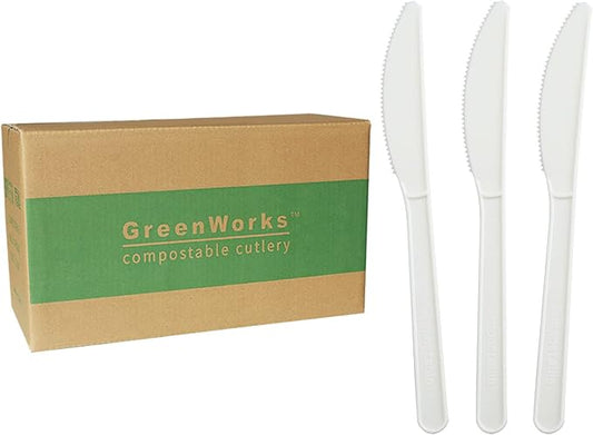 GreenWorks 1000 Count 6" Compostable Knives,BPI Certified,Bulk Cutlery Utensils Knife
