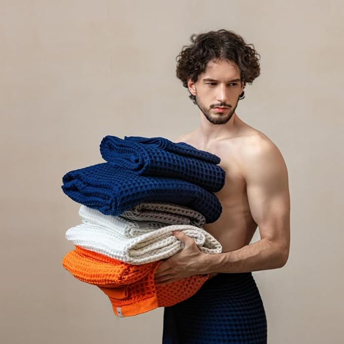 Luxury Organic Japanese Cotton Waffle Bath Towel | Thick, Absorbent, Quick Dry Bathroom Towels for Shower, Sauna, Onsen| Hotel & Spa Quality, Gift-Ready (Shell White, Face Towel, 16" x 16")