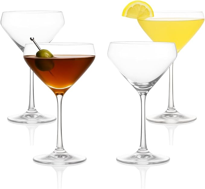 LEMONSODA Hand Blown/Nick And Nora Classic Martini Glasses Manhattan, Cosmopolitan, Espresso Martini, Lemon Drop, Dirty Martini - Inspired by 1930's - 50's Cocktail Culture - 6oz/10oz (Set of 4, 10oz)