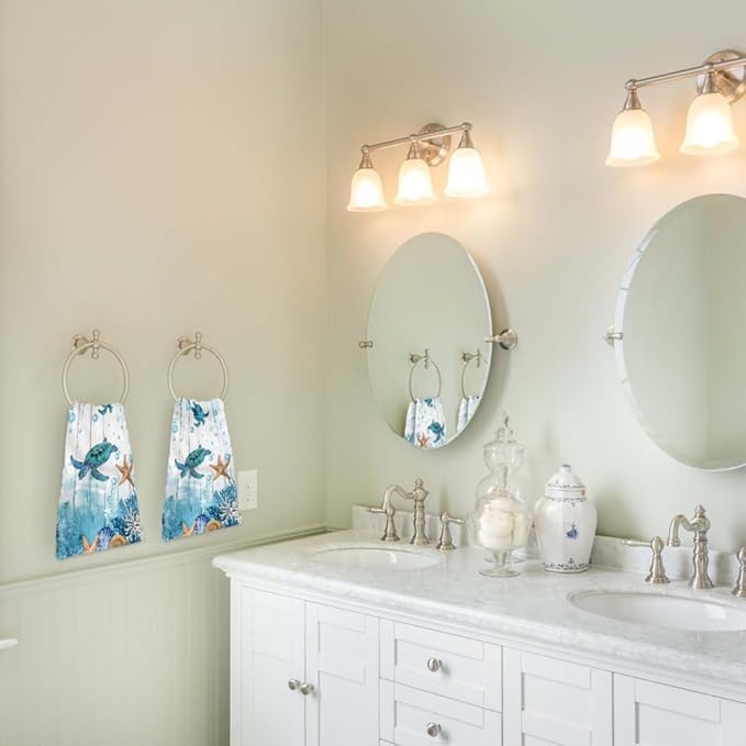 Sea Turtle Hand Towels Set of 2 Breathable Ocean Beach Hand Towels Highly Absorbent Tropical Coastal Bath Towels for Gym Hotel Decorative Summer Kitchen Towels 28.7x13.7 Inc