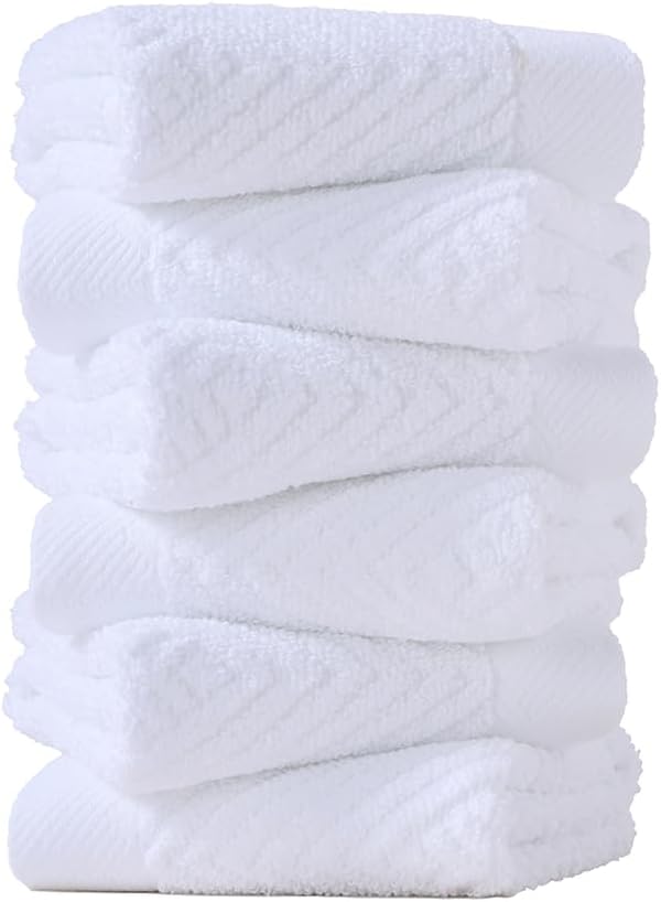 sense gnosis Snow White Washcloth Set of 6 Striped Weave 100% Cotton Super Soft Highly Absorbent Summer Washcloths Towels for Kitchen Bathroom 13 x 13 Inch