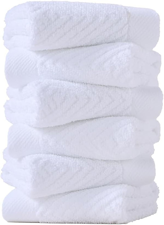 sense gnosis Snow White Washcloth Set of 6 Striped Weave 100% Cotton Super Soft Highly Absorbent Summer Washcloths Towels for Kitchen Bathroom 13 x 13 Inch