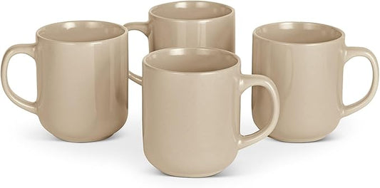 Amazon Basics Ceramic Coffee Mugs, Ceramic 4-Piece Set, 16 oz, Microwave and Dishwasher-Safe, Linen Gray