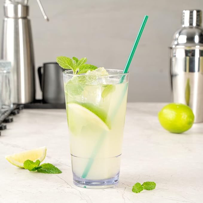 Bev Tek 14 Ounce Plastic Drinking Glasses, 12 Reusable Plastic Cocktail Cups - Shatterproof, Clear Plastic Highball Glasses, Dishwashable, Stackable - Restaurantware