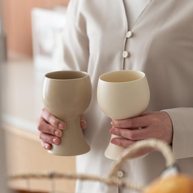WENSHUO Ceramic Goblet, Wine Glasses Set of 2, 10 oz (Matte Crème)