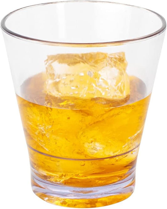 Bev Tek 9 Ounce Plastic Drinking Glasses, 12 Reusable Plastic Cocktail Cups - Shatterproof, Clear Plastic Old Fashioned Glasses, Dishwashable, Stackable - Restaurantware