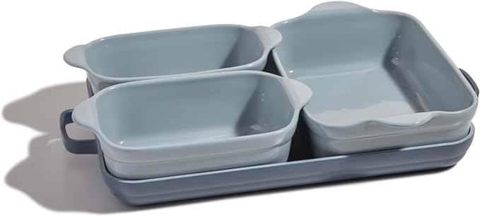 Our Place Bakeware Set | 5-Piece Nonstick, Toxin-Free, Ceramic, Cast Aluminum Set w/Oven Pan, Bakers, & Oven Mat | Space-Saving Nesting Design | Oven-Safe | Bake, Roast, Griddle and more | Blue Salt