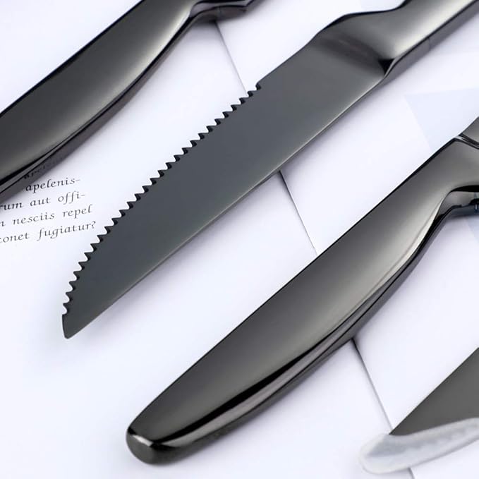 Steak Knife Set, 4-Piece Serrated Black Steak Cutlery Steak Knife, Stainless Steel Steak Cutlery Knife for Home, Restaurant, Hotel, 22cm