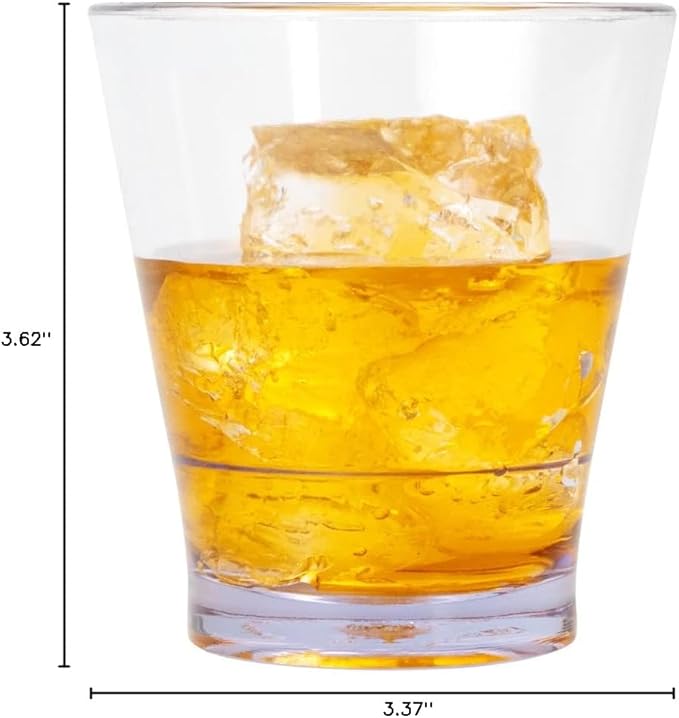 Bev Tek 9 Ounce Plastic Drinking Glasses, 12 Reusable Plastic Cocktail Cups - Shatterproof, Clear Plastic Old Fashioned Glasses, Dishwashable, Stackable - Restaurantware