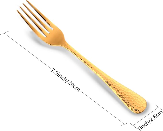 Buyer Star 12 Pieces Hammered Dinner Forks Set, 7.9 Inch Stainless Steel Forks,Table Forks,Flatware Forks, Mirror Finish & Dishwasher Safe,Use for Home,Kitchen or Restaurant (Gold)