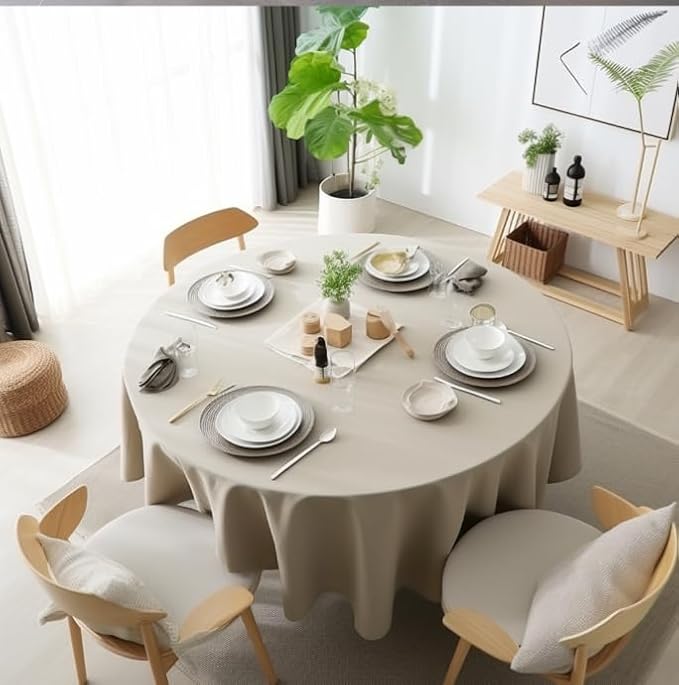 EVERLY 100% Pure Linen Round Tablecloths 60Inches for Dining,Buffet Parties,Picnic,Events,Weddings and Restaurants,Decorative Halloween,Thanksgiving Machine Washable Tablecloths-Natural Linen