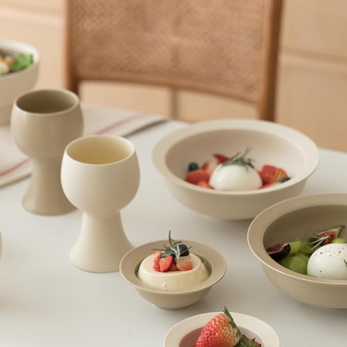 WENSHUO Ceramic Goblet, Wine Glasses Set of 2, 10 oz (Matte Crème & Coconut Café)