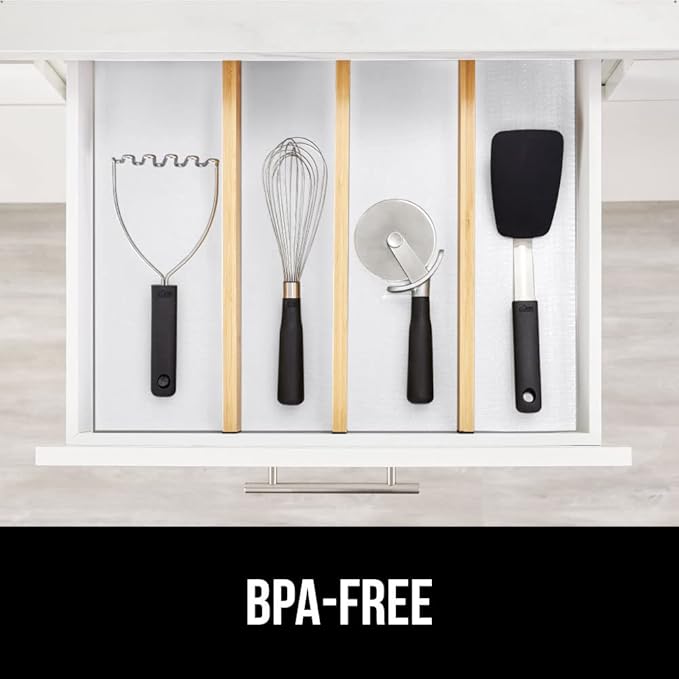 GORILLA GRIP DripGuard Shelf Liner, Non Adhesive Drawer and Kitchen Cabinet Protector, Slip Resistant BPA Free Smooth Surface Plastic Liners for Cabinets, Bathrooms, Closets, 12x120 Inch, White