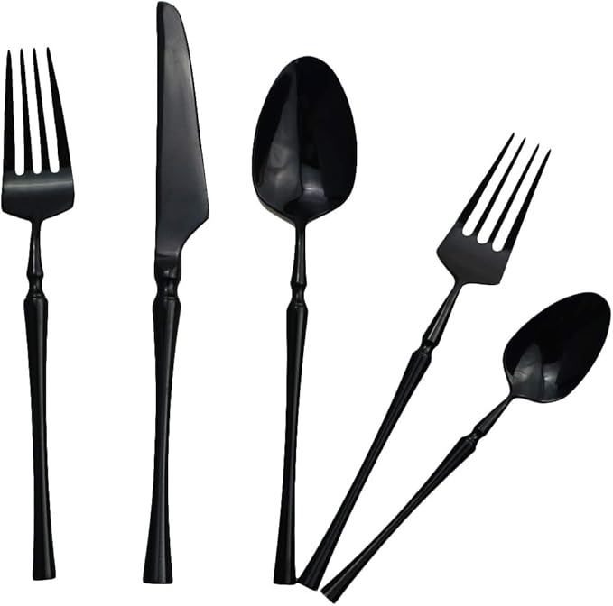 Gugrida Black Silverware Set, 5-Piece 18/10 Stainless Steel Flatware Cutlery Set for 1,Mirror Finish, Ideal for Wedding Festival Party Home Kitchen, Dishwasher Safe