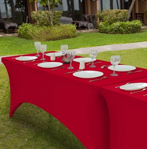 Utopia Kitchen 6FT Spandex Tablecloth [1 Pack, Red] 200 GSM Stretch, Fitted, Washable and Wrinkle Resistant Table Cloth Rectangle Cover for Trade Shows, Wedding, Parties [72Lx30Wx30H Inch]