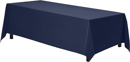 Gee Di Moda Rectangle Tablecloth - 90 x 156 Inch Navy Blue Table Cloth for 8 Foot Tables with Floor-Length Drop - Heavy Duty Washable Fabric for Holiday Party, Dinner, Weddings & Baby Shower