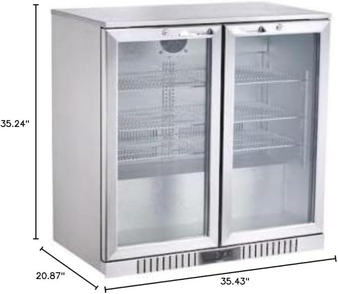 BODEGA BODEGACOOLER Back Bar Cooler With 2 Glass Doors,7.4 Cu.Ft Stainless Steel Commercial Back Bar Fridgewith LED Lighting, Counter Height Bar Beverage Cooler for Beer,Soda Drinks,Wine