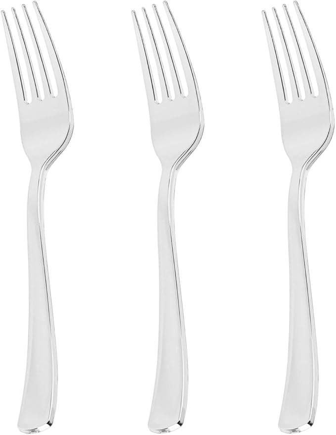 N9R 72PCS Silver Plastic Forks, Solid, Durable and Heavy Duty Disposable Silverware Forks, Perfect Plastic Utensils for Party, Wedding and Daily Use