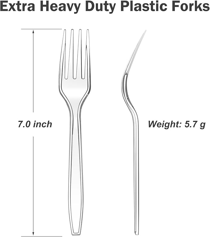 100 Count Extra Heavy Duty Clear Plastic Forks Disposable, BPA-Free, Heat Resistant, Solid and Durable Disposable Forks Bulk, Premium Plastic Forks heavy duty for Party Supply