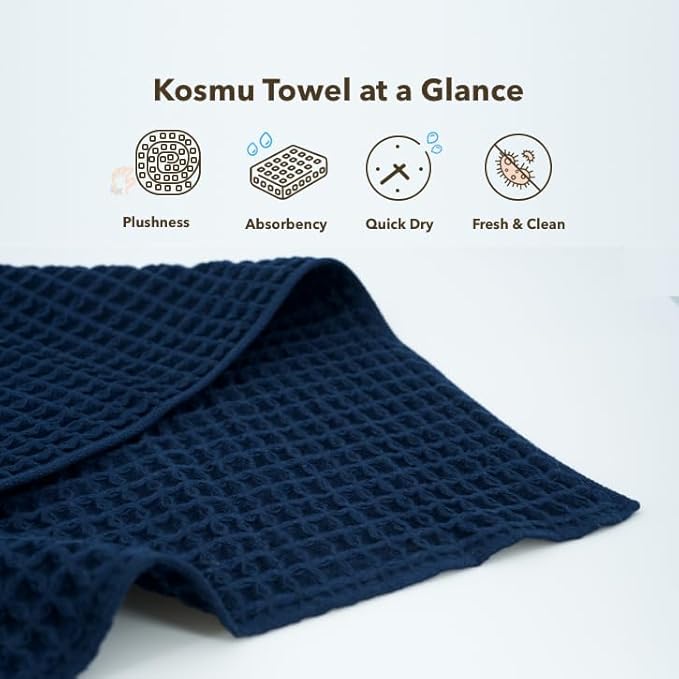 Luxury Organic Japanese Cotton Waffle Bath Towel | Thick, Absorbent, Quick Dry Bathroom Towels for Shower, Sauna, Onsen| Hotel & Spa Quality, Gift-Ready (Ocean Blue, Face Towel, 16" x 16")