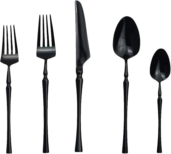 Gugrida 20 piece Black Flatware Set 304 Stainless Steel Fork Spoon Cutlery Luxury Mirror Polished Silverware, Dishwasher Safe, Service for 4