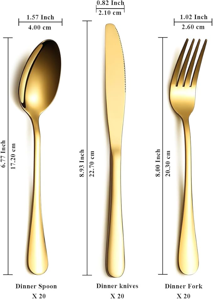 Gold Silverware Set 60 Pieces Service for 20, Stainless Steel Titanium Gold Flatware Set include Knives Spoon Forks Set, Silverware Set, Serving Utensil Set