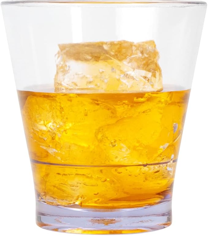 Bev Tek 9 Ounce Plastic Drinking Glasses, 12 Reusable Plastic Cocktail Cups - Shatterproof, Clear Plastic Old Fashioned Glasses, Dishwashable, Stackable - Restaurantware