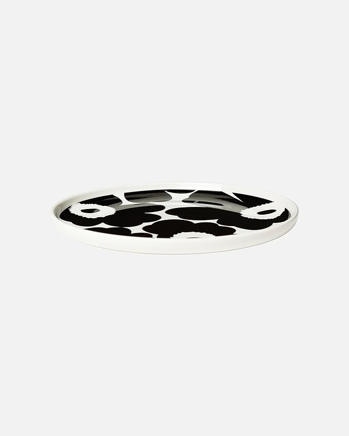 MARIMEKKO Oiva Unikko Kitchen Dish Set (Black) – Floral Stoneware — Plate and Mug set of 2 — 8.8 oz Mugs and 8" Diameter Plates