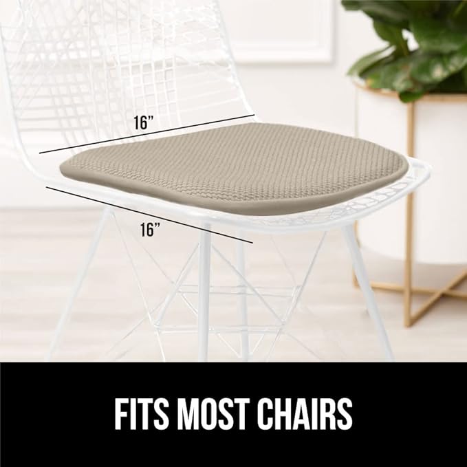 GORILLA GRIP Slip Resistant Chair Cushions, No Ties Required, Memory Foam Pads for Dining Room, Kitchen Table, Office, Rocking Chairs, Plush Seat Cover Cushion Pad, Home Decor, Set of 4 16x16, Beige