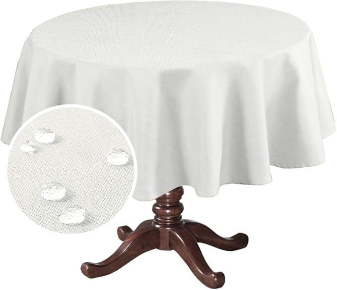 H.VERSAILTEX Linen Textured Table Cloths Round 70 Inch Premium Solid Tablecloth Spill-Proof Waterproof Table Cover for Dining Buffet Feature Extra Soft and Thick Fabric Wrinkle Free, Ivory