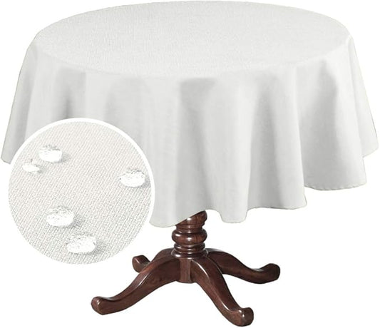 H.VERSAILTEX Linen Textured Table Cloths Round 70 Inch Premium Solid Tablecloth Spill-Proof Waterproof Table Cover for Dining Buffet Feature Extra Soft and Thick Fabric Wrinkle Free, Ivory