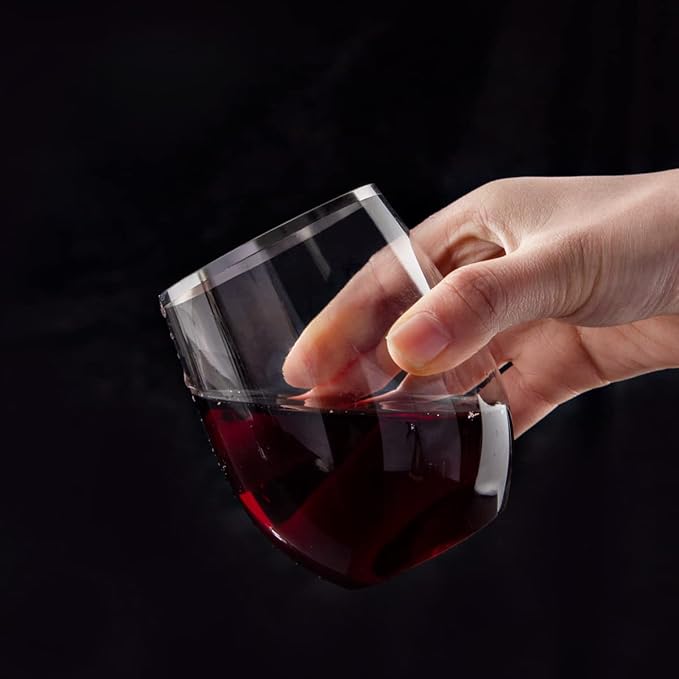 SUT 24 Disposable Stemless Wine Glasses, 12OZ Plastic Party Wine Cups, Silver Unbreakable wine Glasses, Shatterproof Reusable and BPA-Free, Clear Drinking Perfect for Outdoor Party, Wedding