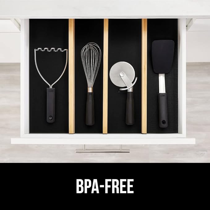 GORILLA GRIP DripGuard Shelf Liner, Non Adhesive Drawer and Kitchen Cabinet Protector, 20x240 Inch, Slip Resistant BPA Free Smooth Surface Plastic Liners for Cabinets, Bathrooms, Closets, Black