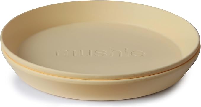 mushie Round Dinnerware Plates for Kids | Made in Denmark, Set of 2 (Daffodil)