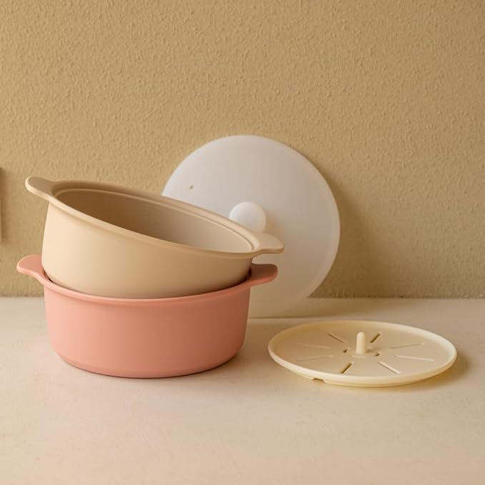 Microwave Silicone Steamer for Baby Food, Made In Korea, Oven & Dishwasher Safe to 482°F, Easy Clean, Microwave Pot with Handle & Lid, 100% Food Grade Steamer Bowl (Terracotta Rose, 50.7oz (1500ml))